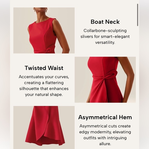 NWT Fehaute red asymmetrical ruffled boat neck sleeveless dress sz 4 - Picture 4 of 10